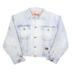 TOP IN JEANS Womens Blue Denim Jacket M Cotton Blend Floral Panel Button Closure