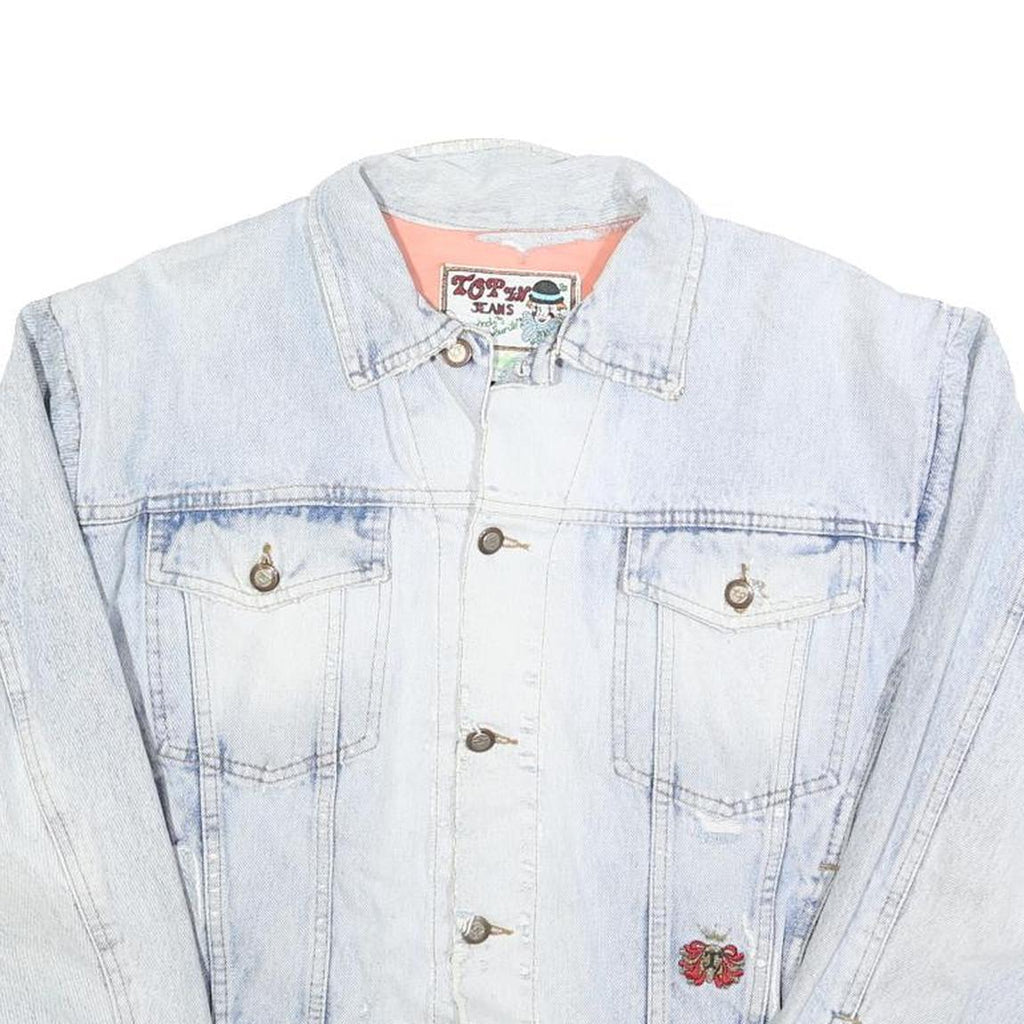 TOP IN JEANS Womens Blue Denim Jacket M Cotton Blend Floral Panel Button Closure