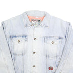 TOP IN JEANS Womens Blue Denim Jacket M Cotton Blend Floral Panel Button Closure