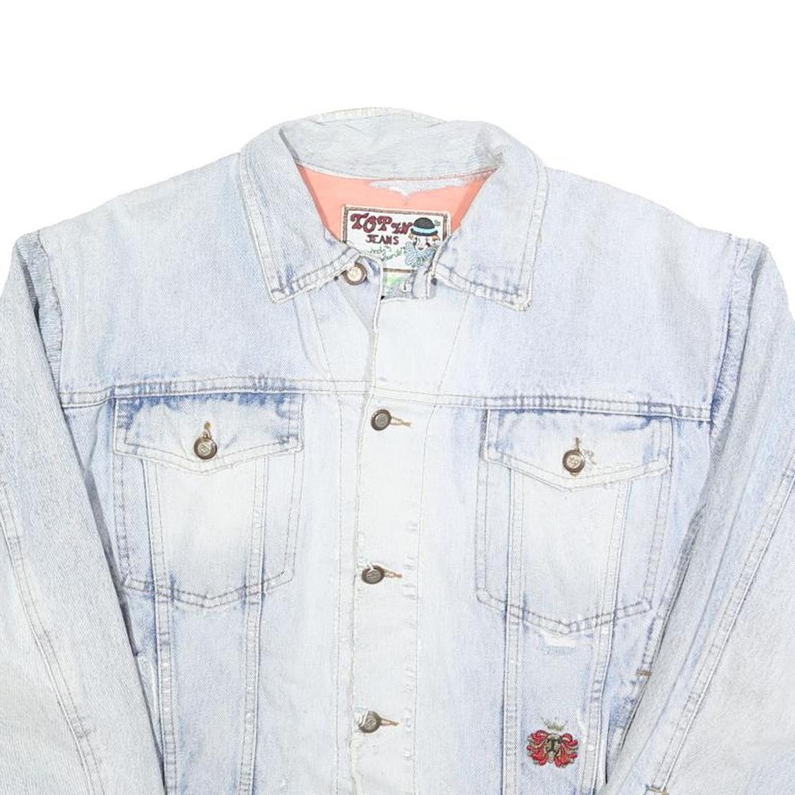 TOP IN JEANS Womens Blue Denim Jacket M Cotton Blend Floral Panel Button Closure