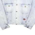 TOP IN JEANS Womens Blue Denim Jacket M Cotton Blend Floral Panel Button Closure