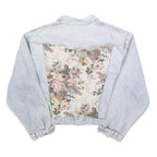TOP IN JEANS Womens Blue Denim Jacket M Cotton Blend Floral Panel Button Closure