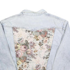 TOP IN JEANS Womens Blue Denim Jacket M Cotton Blend Floral Panel Button Closure