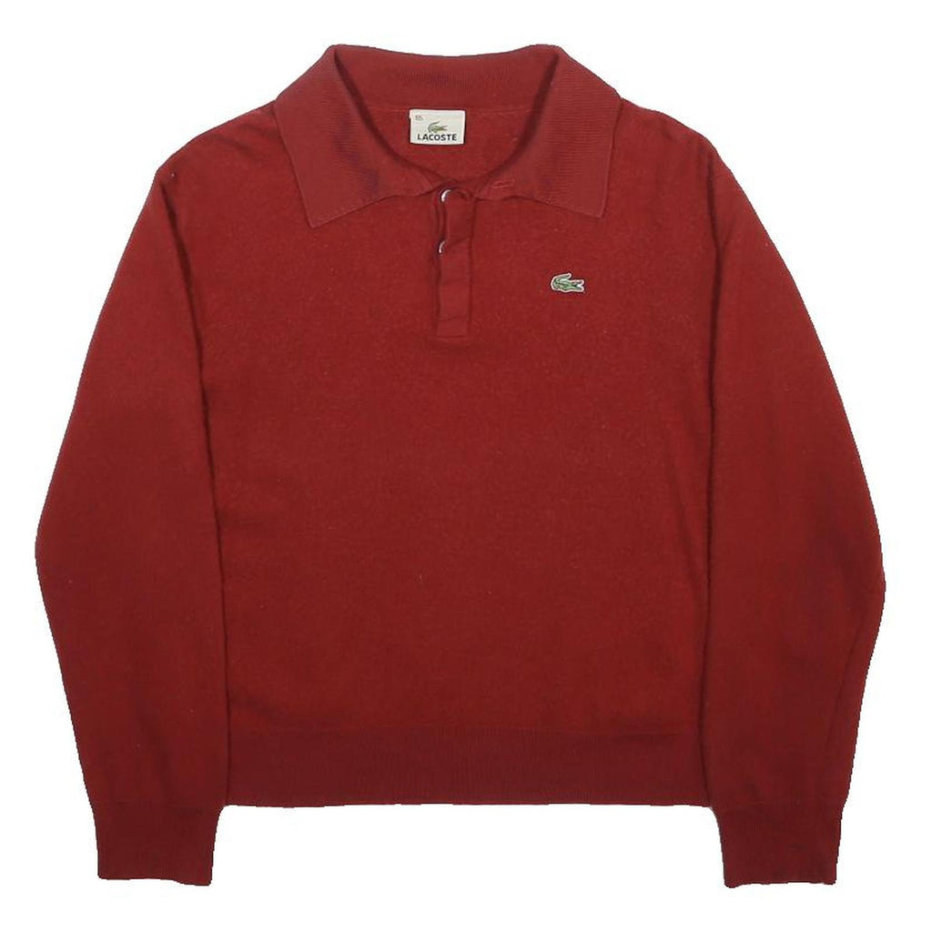 LACOSTE Womens Red Plain Polo Fashion Style Jumper Wool S Classic Knit