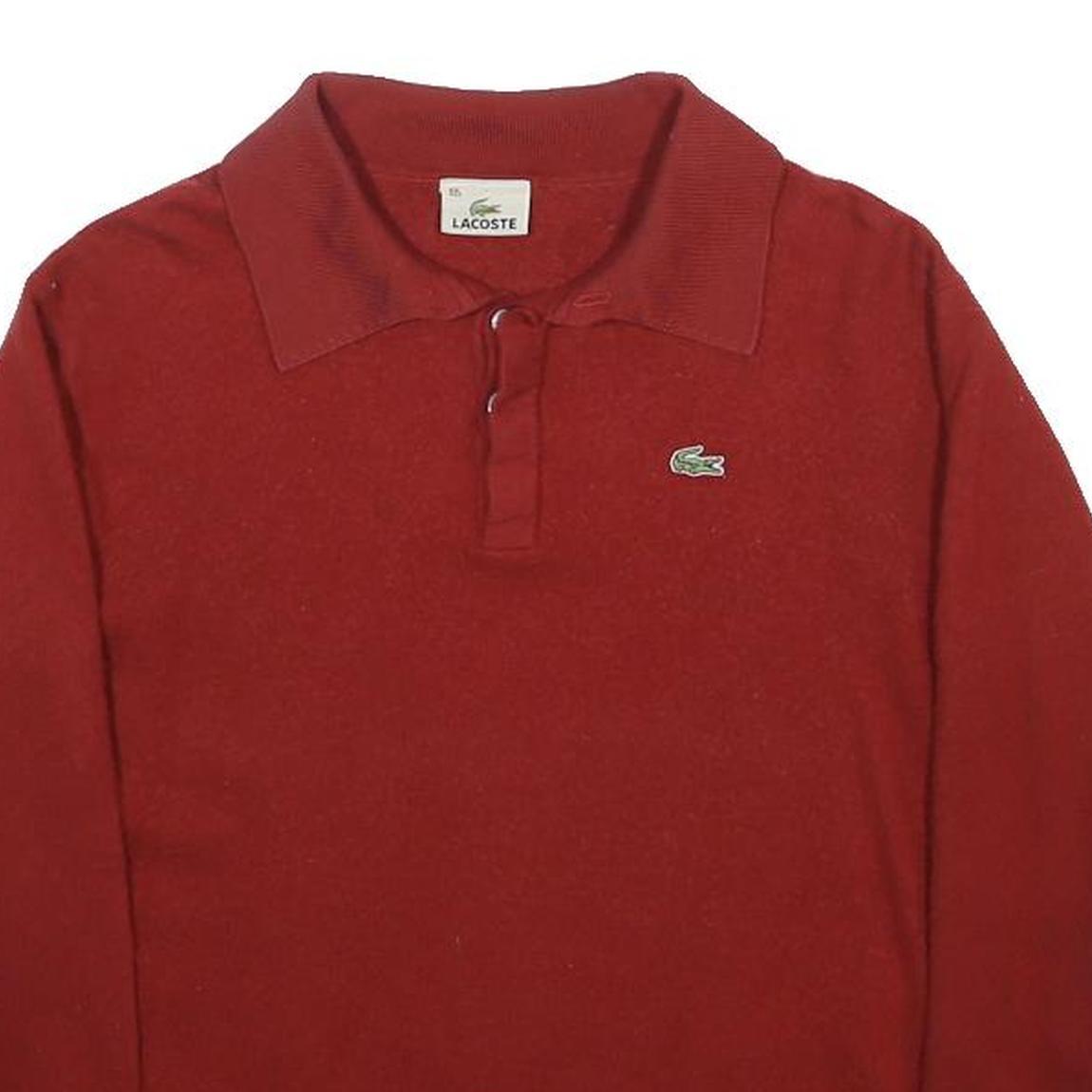 LACOSTE Womens Red Plain Polo Fashion Style Jumper Wool S Classic Knit
