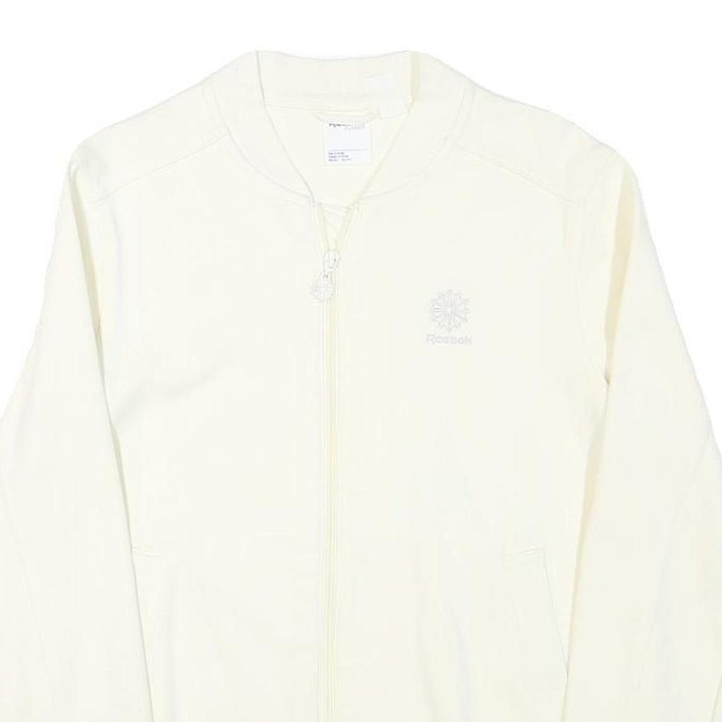REEBOK Mens Cream White Zip Jacket S Cotton Blend Plain Lightweight Sportswear