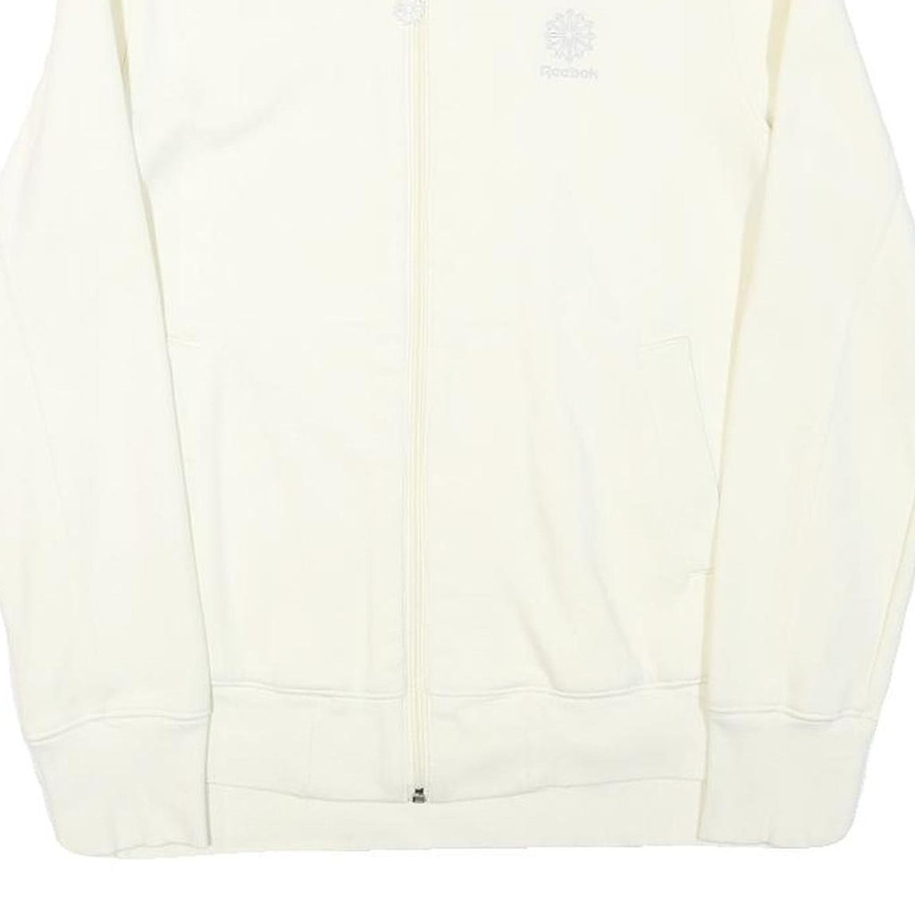 REEBOK Mens Cream White Zip Jacket S Cotton Blend Plain Lightweight Sportswear