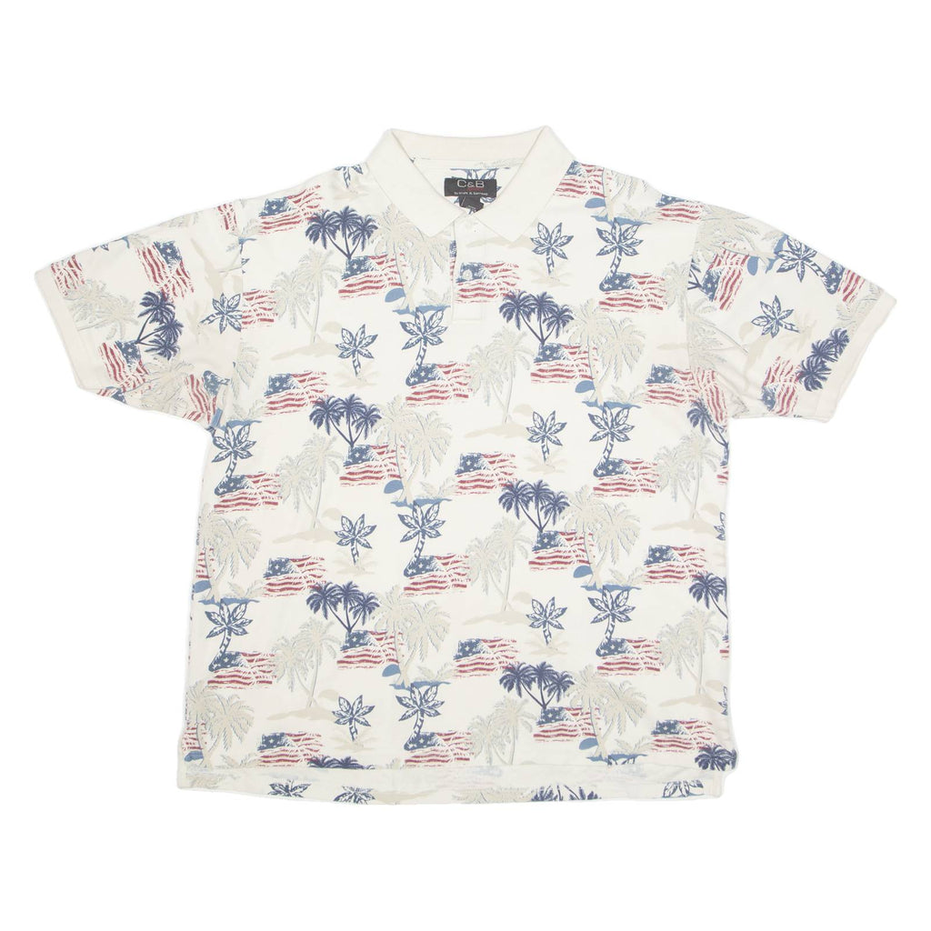 CROFT & BARROW USA Mens Polo Shirt Cream 90s Crazy Pattern XL