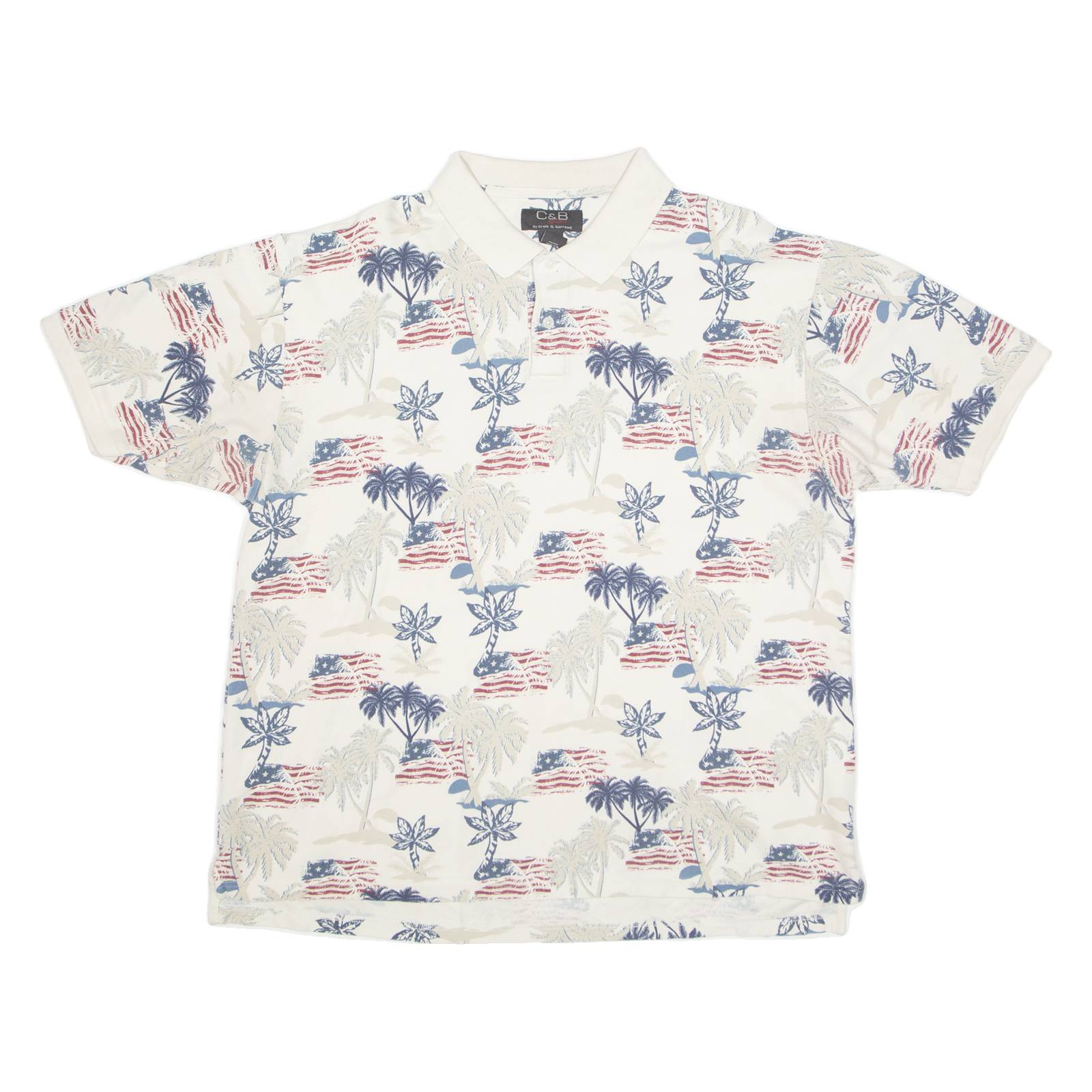 CROFT & BARROW USA Mens Polo Shirt Cream 90s Crazy Pattern XL