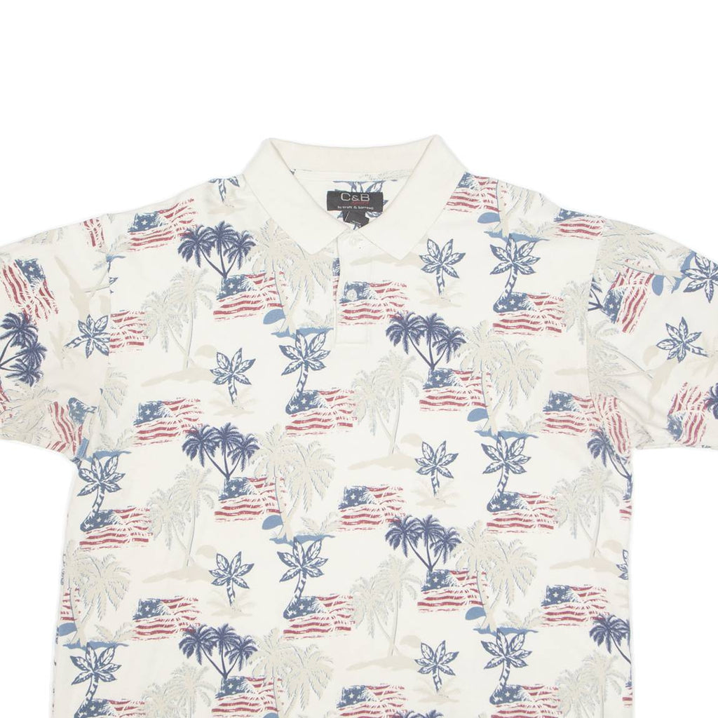 CROFT & BARROW USA Mens Polo Shirt Cream 90s Crazy Pattern XL
