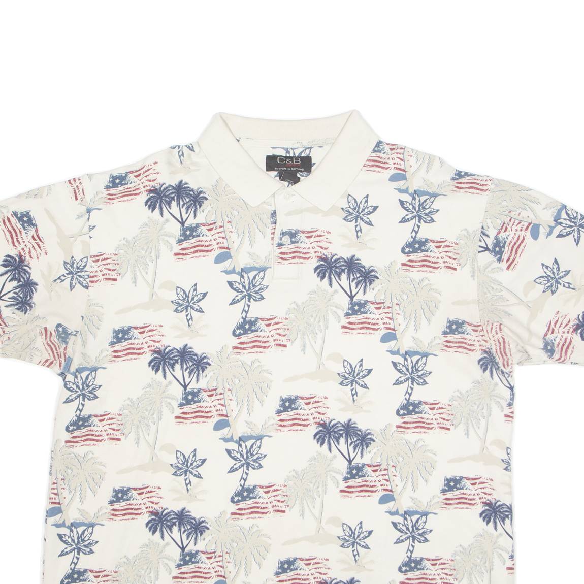 CROFT & BARROW USA Mens Polo Shirt Cream 90s Crazy Pattern XL