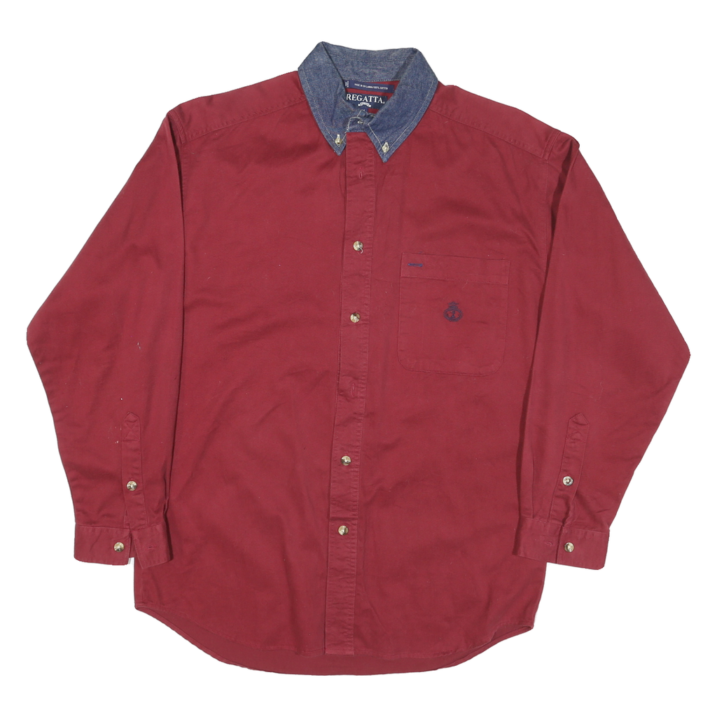 REGATTA Mens Red Shirt M Casual Denim Collar Button Long Sleeve Cotton Blend