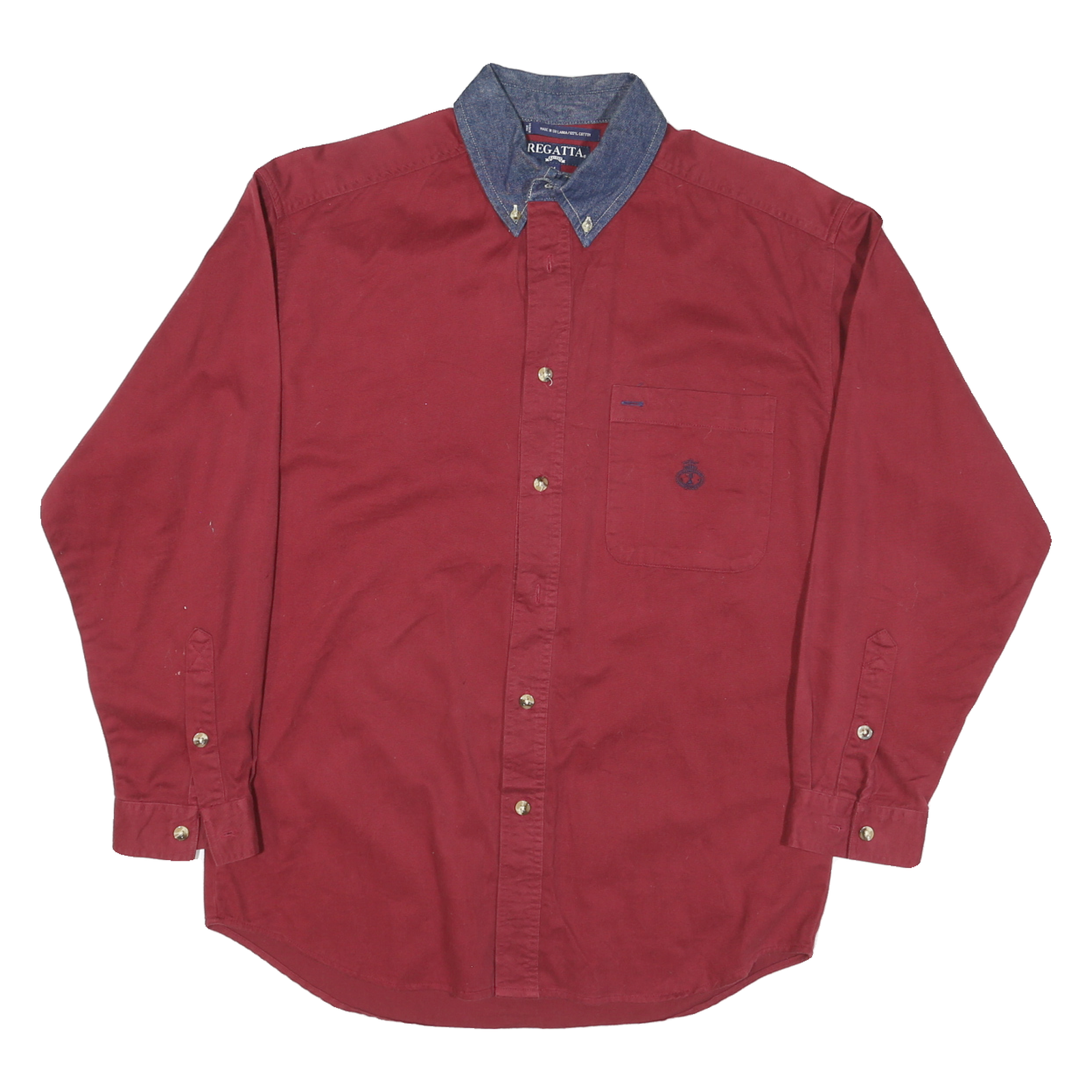 REGATTA Mens Red Shirt M Casual Denim Collar Button Long Sleeve Cotton Blend