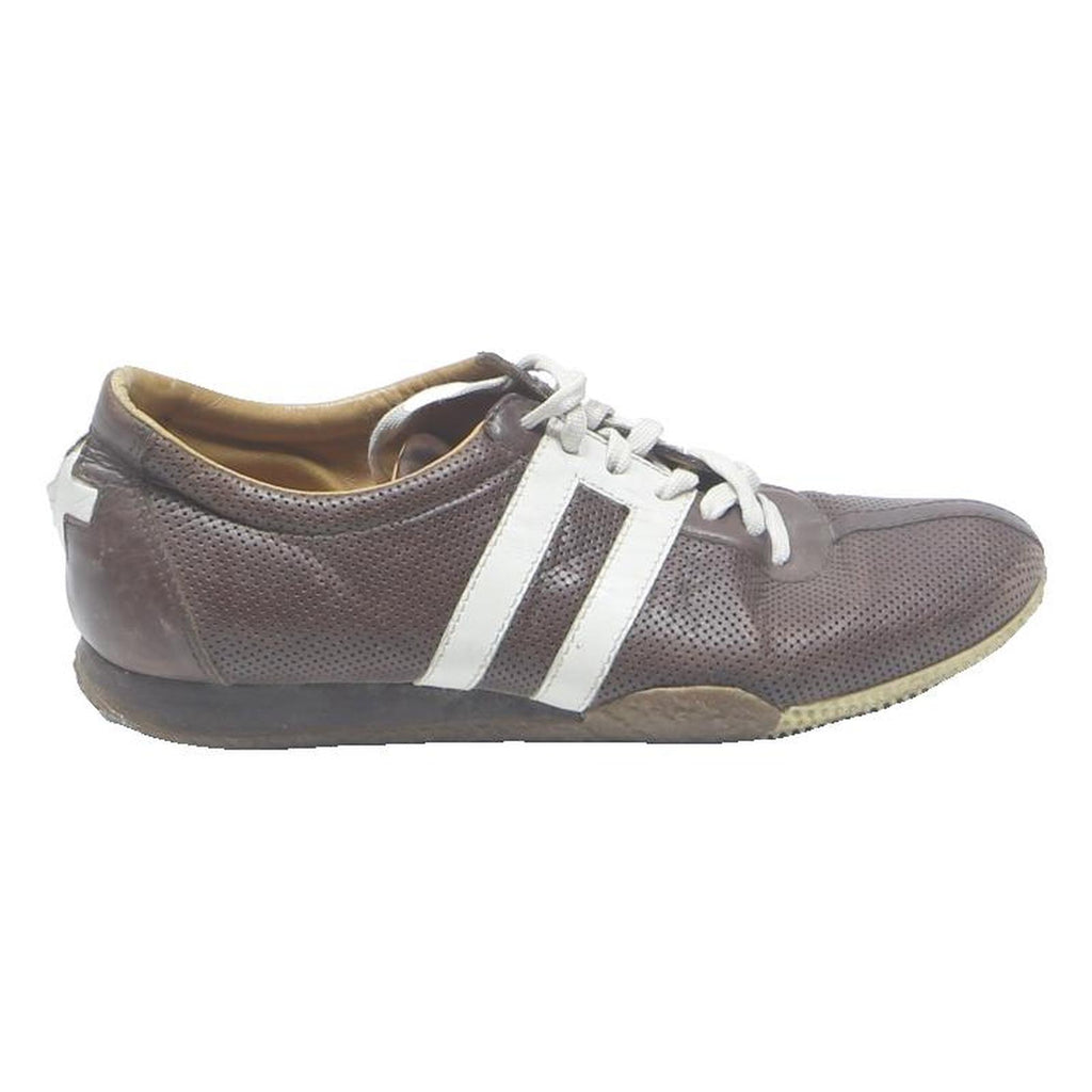 BALLY Womens Brown Leather Lace-Up Trainers UK 4 Casual Sneaker Comfortable