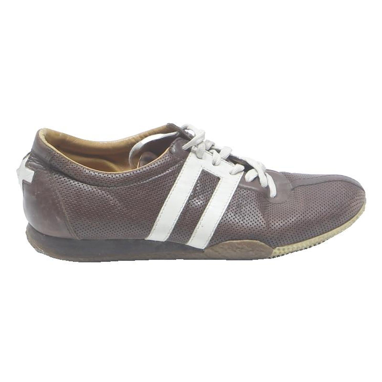 BALLY Womens Brown Leather Lace-Up Trainers UK 4 Casual Sneaker Comfortable