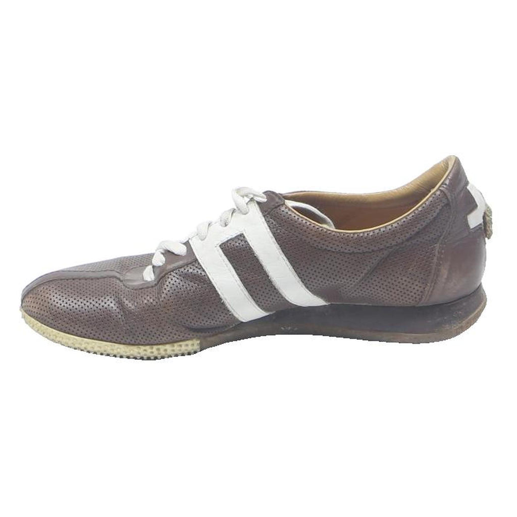 BALLY Womens Brown Leather Lace-Up Trainers UK 4 Casual Sneaker Comfortable