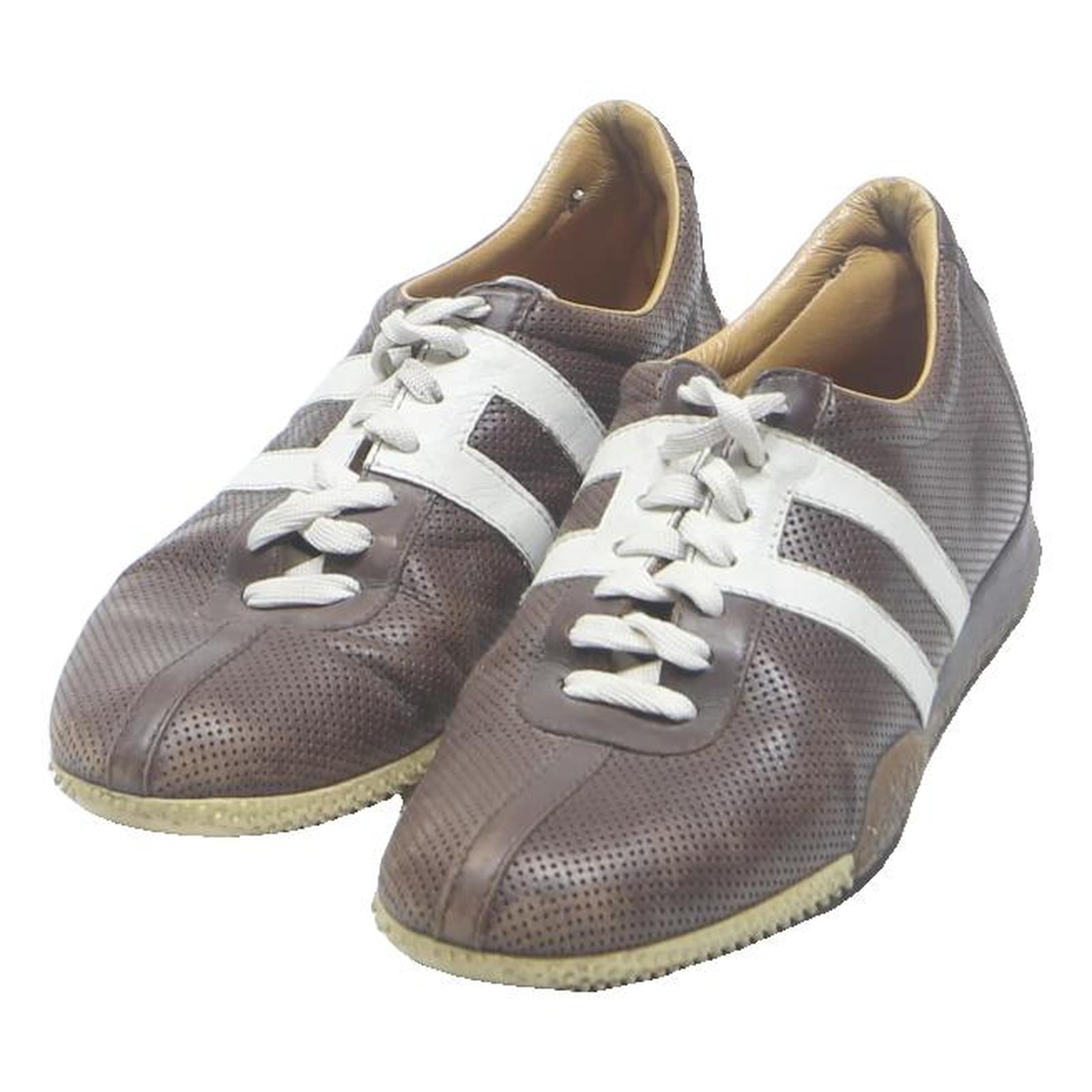 BALLY Womens Brown Leather Lace-Up Trainers UK 4 Casual Sneaker Comfortable