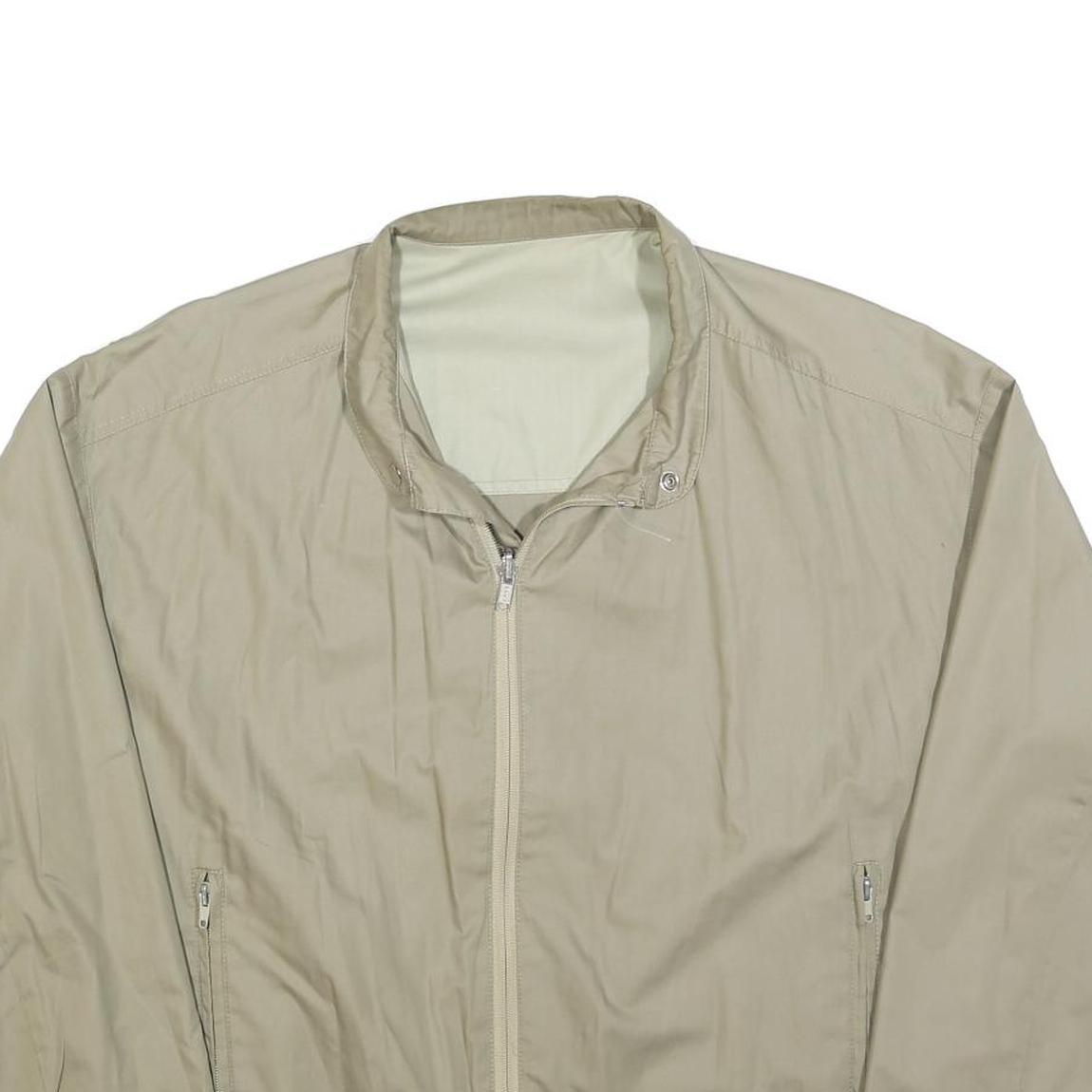 Mens Beige Reversible Zip Jacket L Cotton Blend Plain Classic Lightweight