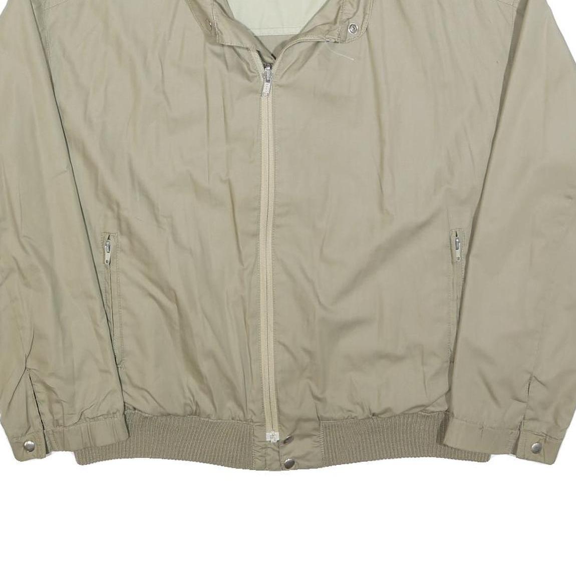Mens Beige Reversible Zip Jacket L Cotton Blend Plain Classic Lightweight