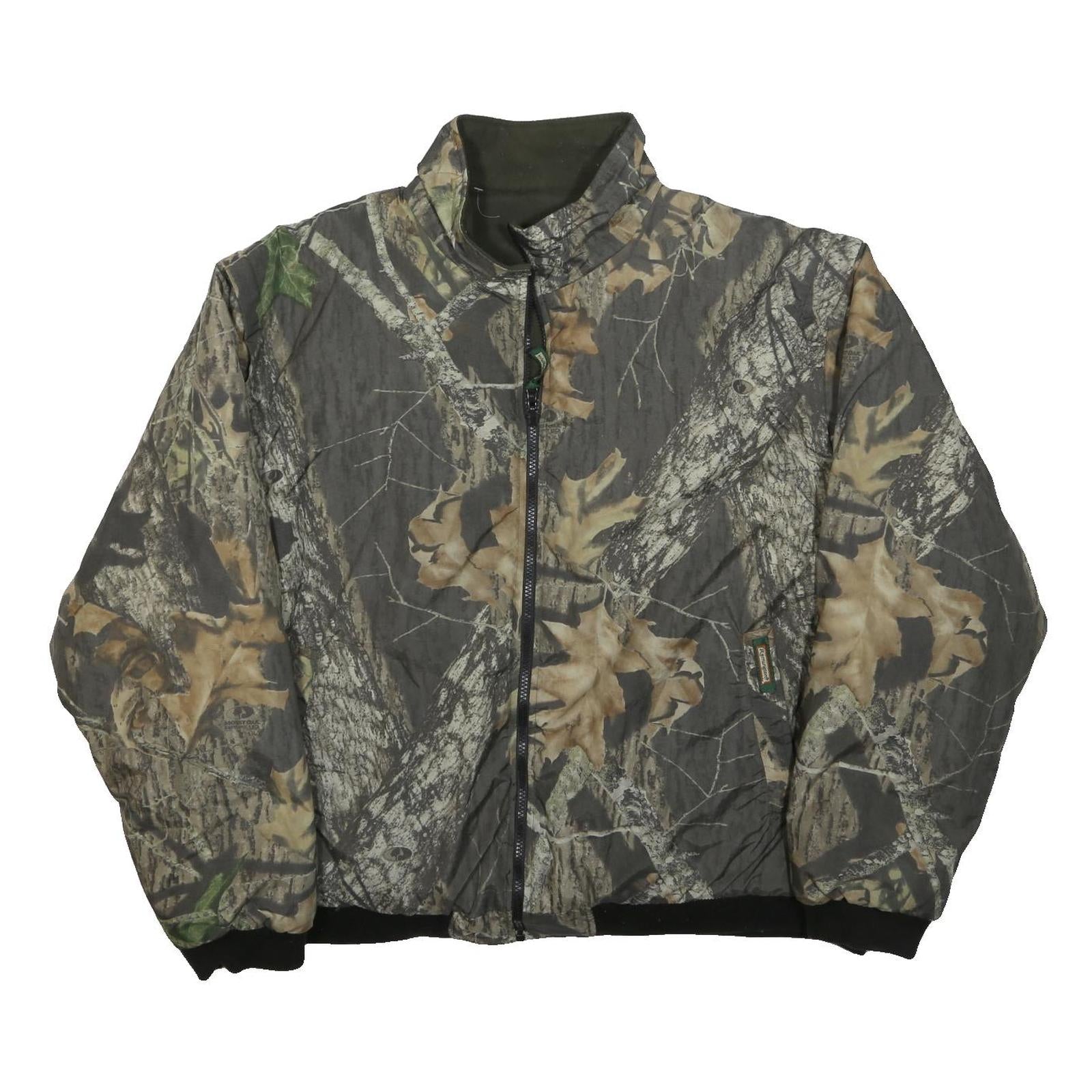 REMINGTON Mens Green Brown Camo Jacket L Polyester Zip Reversible Outdoor Wear