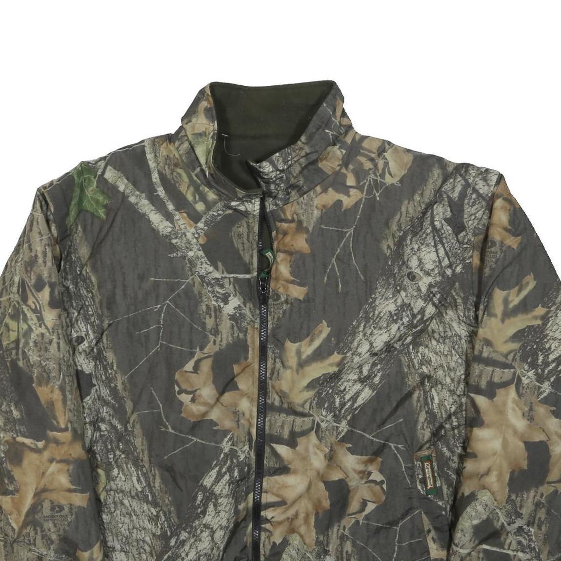 REMINGTON Mens Green Brown Camo Jacket L Polyester Zip Reversible Outdoor Wear