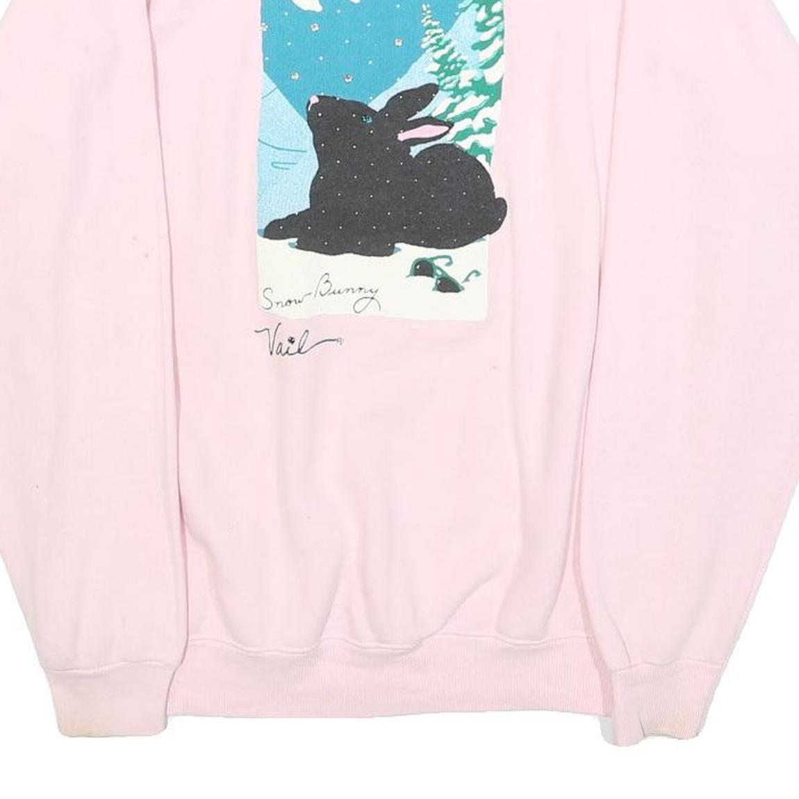 HANES Womens Pink Sweatshirt Snow Bunny Print Crew Neck M Cotton Blend Casual
