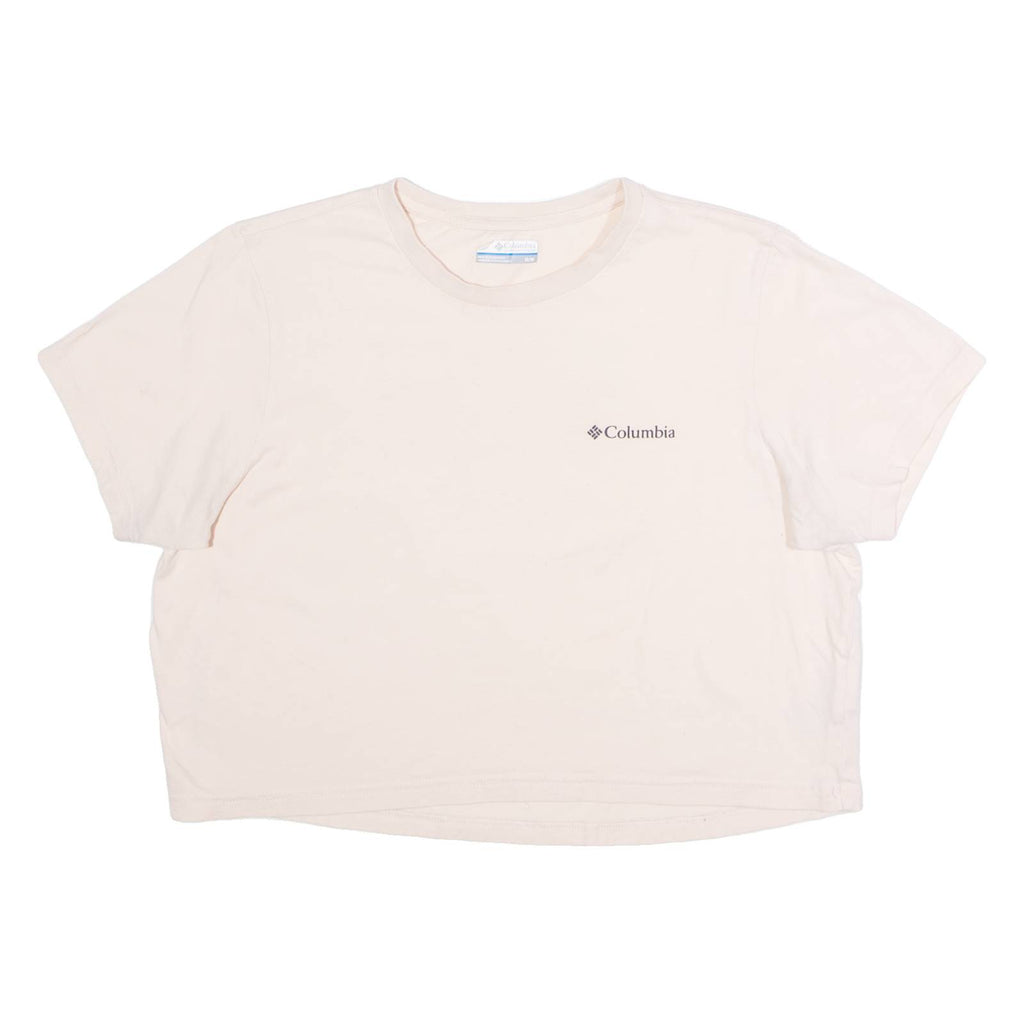 COLUMBIA Cropped Womens T-Shirt Beige Crew Neck M