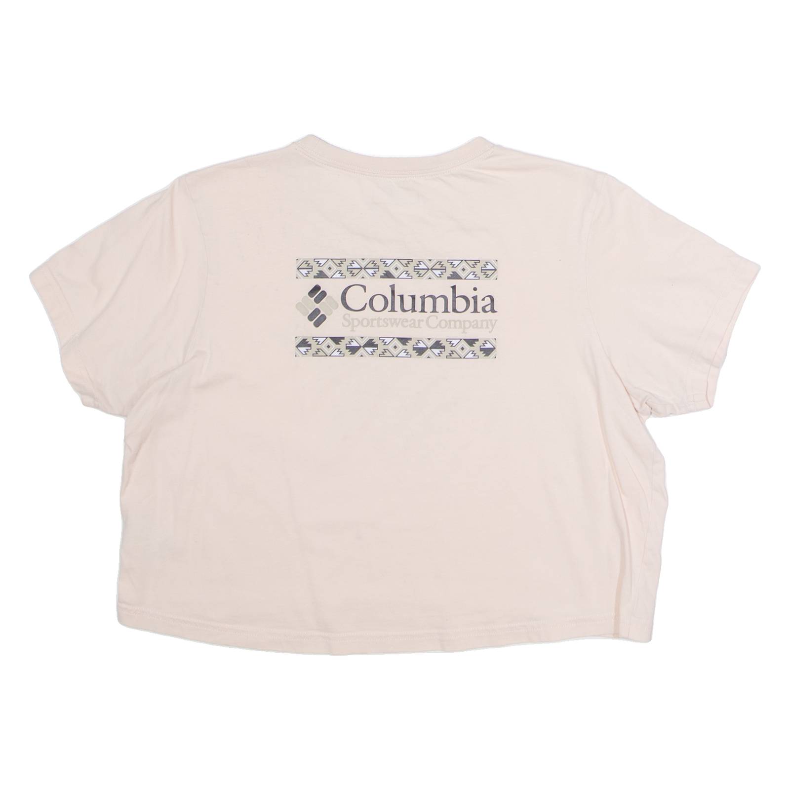 COLUMBIA Cropped Womens T-Shirt Beige Crew Neck M