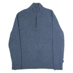BOSS Misha Womens Jumper Blue 1/4 Zip Tight Knit Wool 3XL
