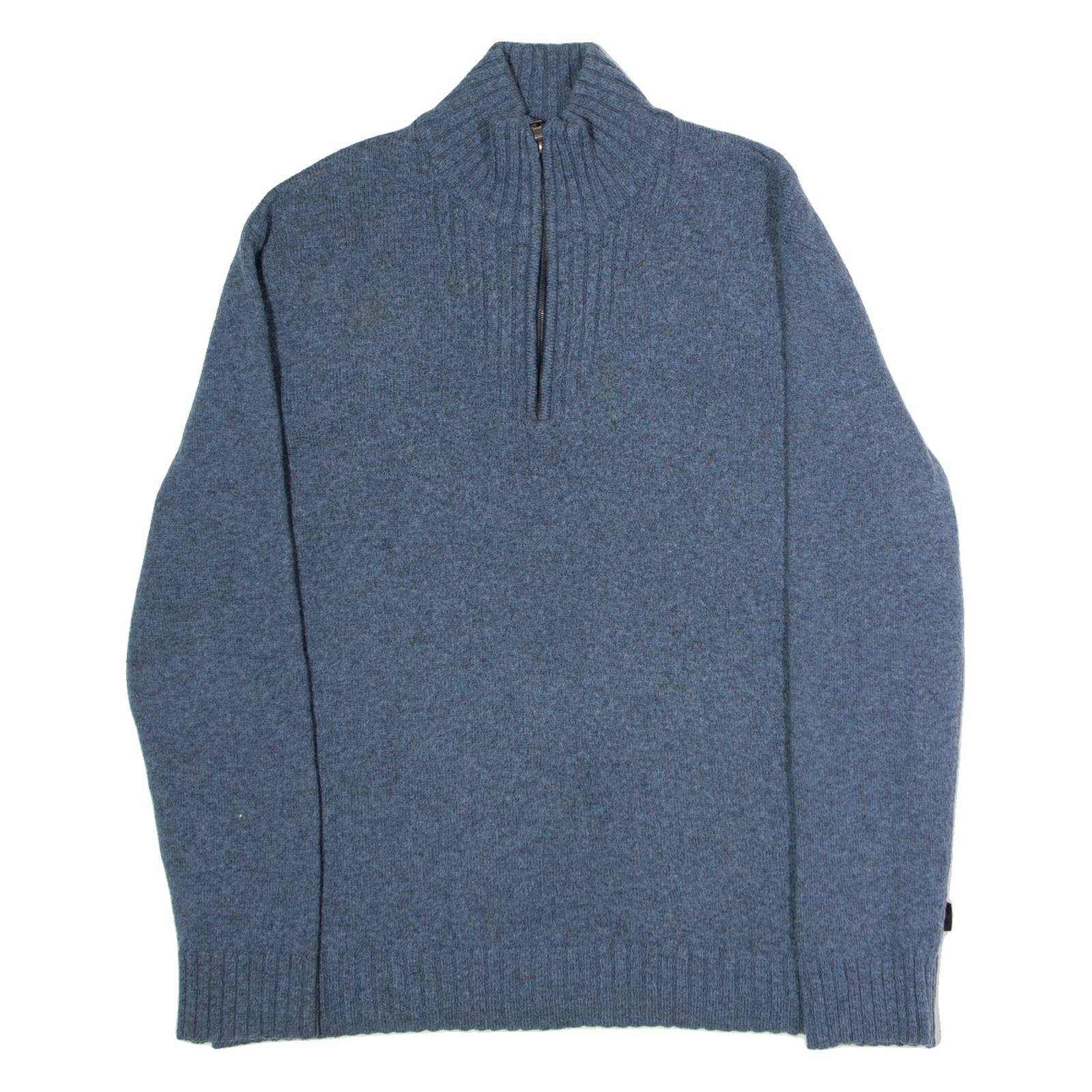 BOSS Misha Womens Jumper Blue 1/4 Zip Tight Knit Wool 3XL