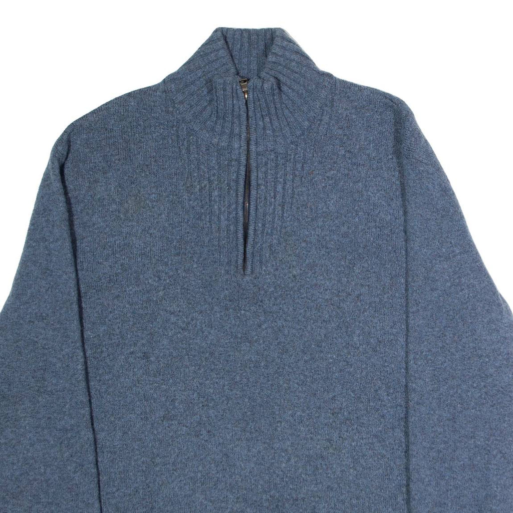 BOSS Misha Womens Jumper Blue 1/4 Zip Tight Knit Wool 3XL