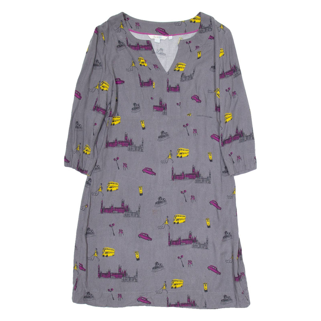 BODEN Yellow Bus Womens Fit & Flare Dress Green Crazy Pattern Knee Length UK 10