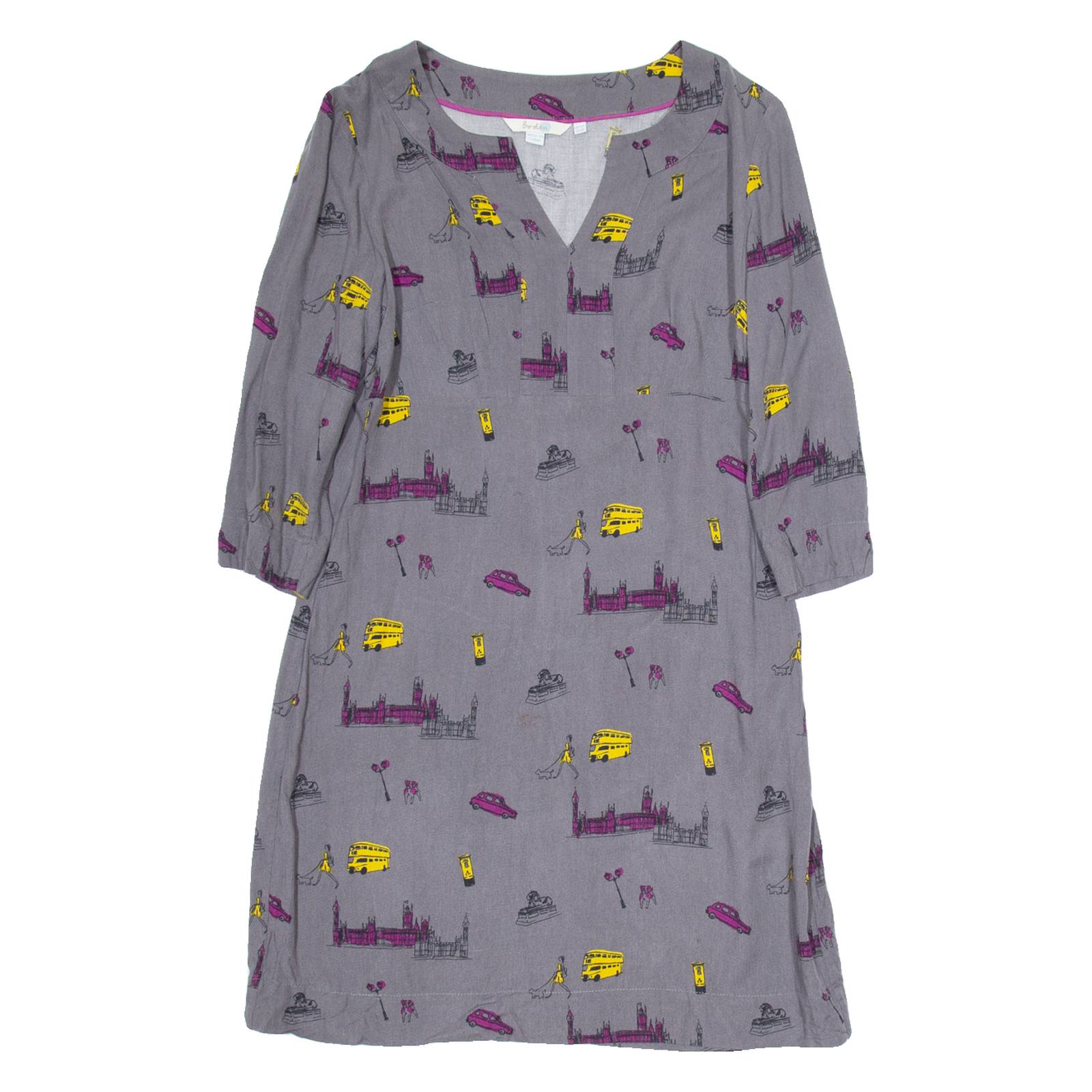 BODEN Yellow Bus Womens Fit & Flare Dress Green Crazy Pattern Knee Length UK 10