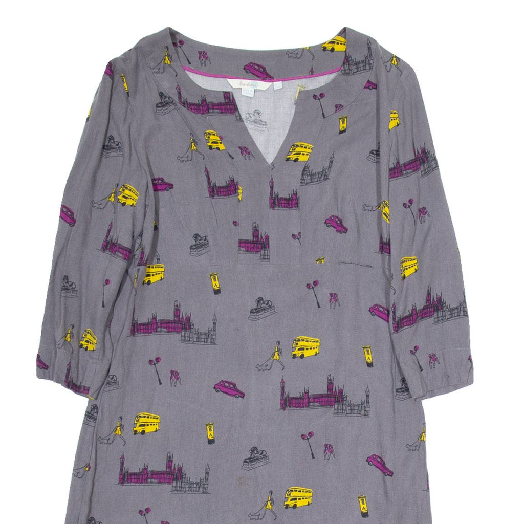 BODEN Yellow Bus Womens Fit & Flare Dress Green Crazy Pattern Knee Length UK 10