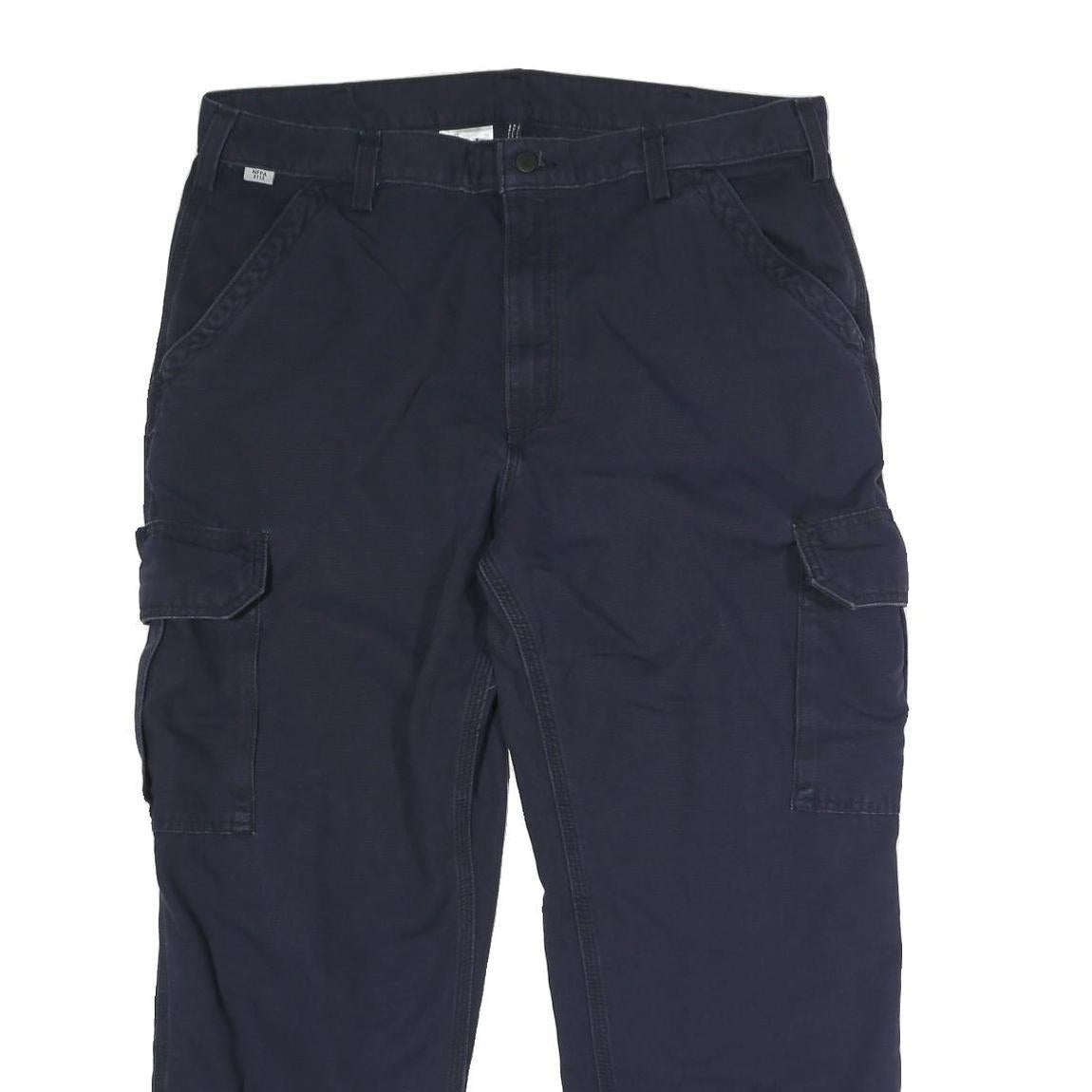 CARHARTT Mens Cotton Blend Navy Regular Straight Trousers W38 L25 Workwear