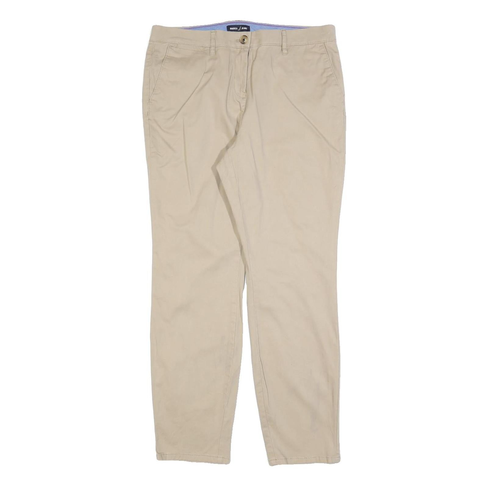 NAUTICA Womens Cotton Blend Beige Regular Fit Straight Leg Trousers W32 L30