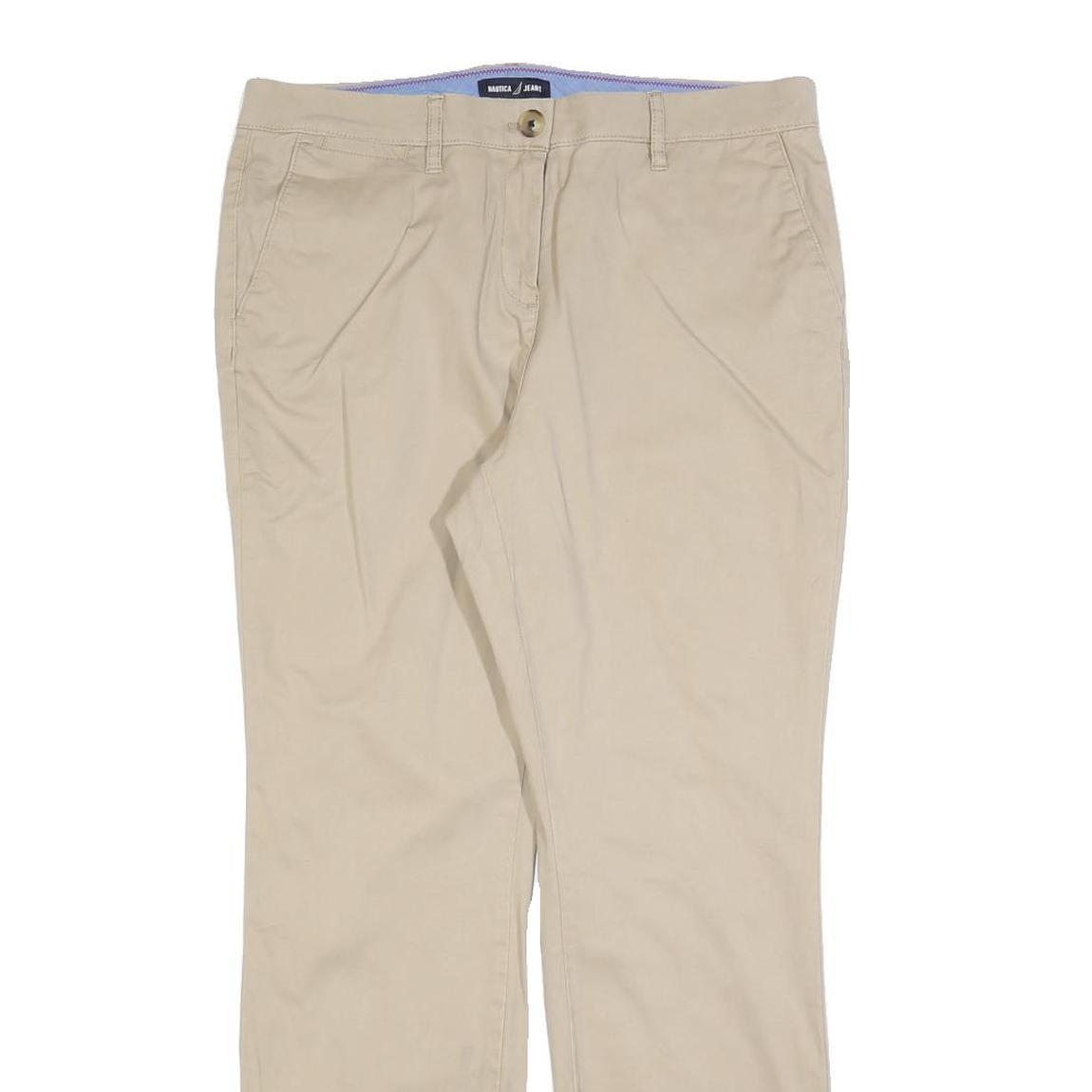 NAUTICA Womens Cotton Blend Beige Regular Fit Straight Leg Trousers W32 L30