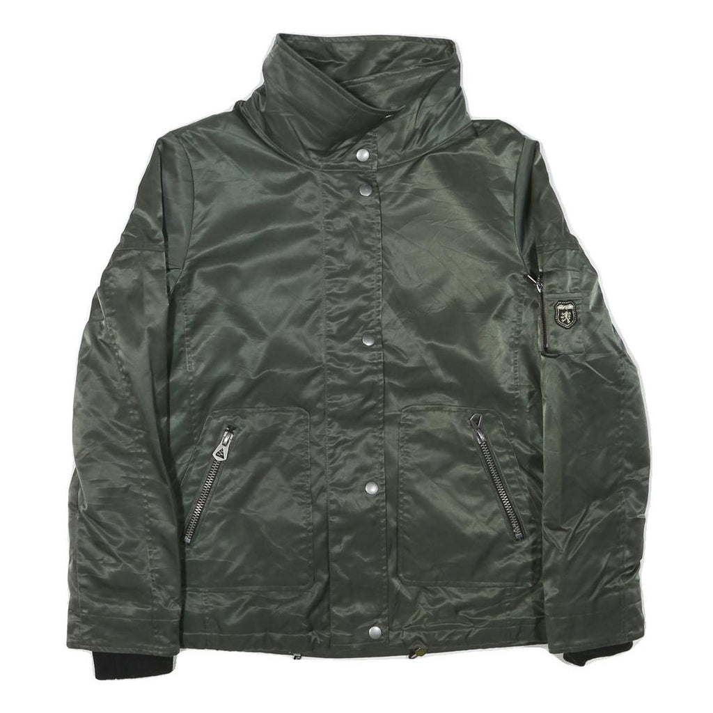 GUESS Womens Green Zip Up Jacket M Polyester Blend Plain Casual Winter Outerwear