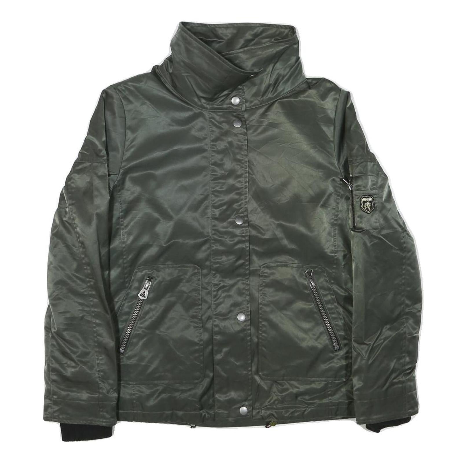 GUESS Womens Green Zip Up Jacket M Polyester Blend Plain Casual Winter Outerwear