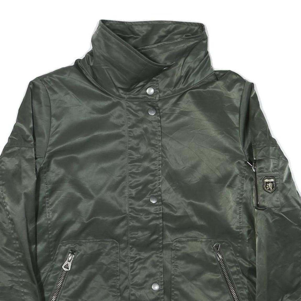 GUESS Womens Green Zip Up Jacket M Polyester Blend Plain Casual Winter Outerwear