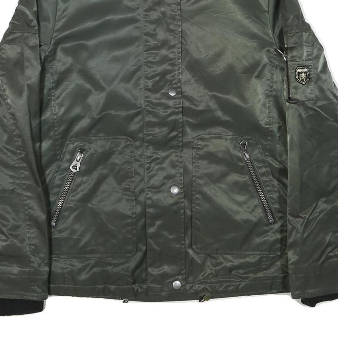 GUESS Womens Green Zip Up Jacket M Polyester Blend Plain Casual Winter Outerwear