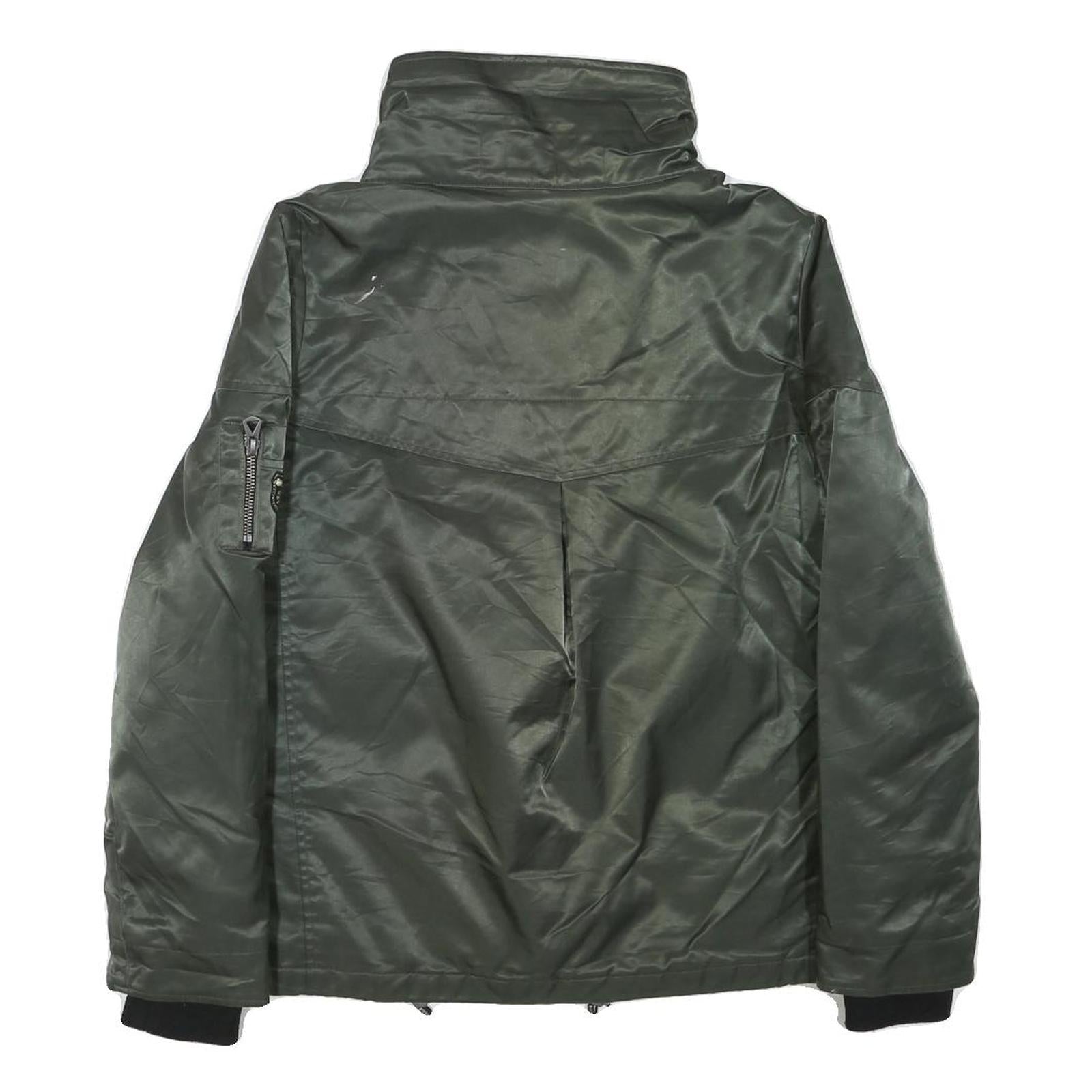 GUESS Womens Green Zip Up Jacket M Polyester Blend Plain Casual Winter Outerwear