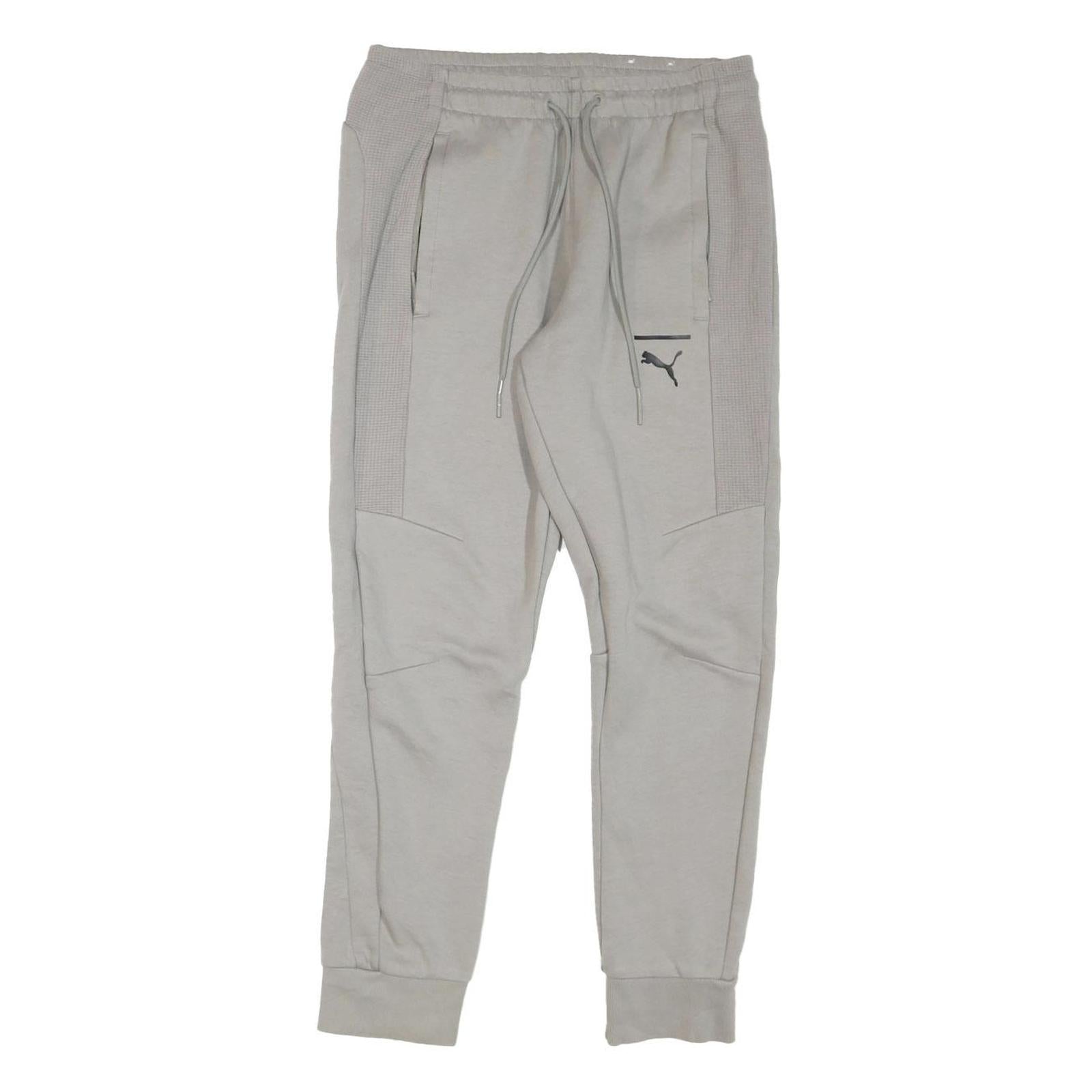 PUMA Mens Joggers Grey Cotton Blend Regular Fit Tapered Leg Size M W32 L28