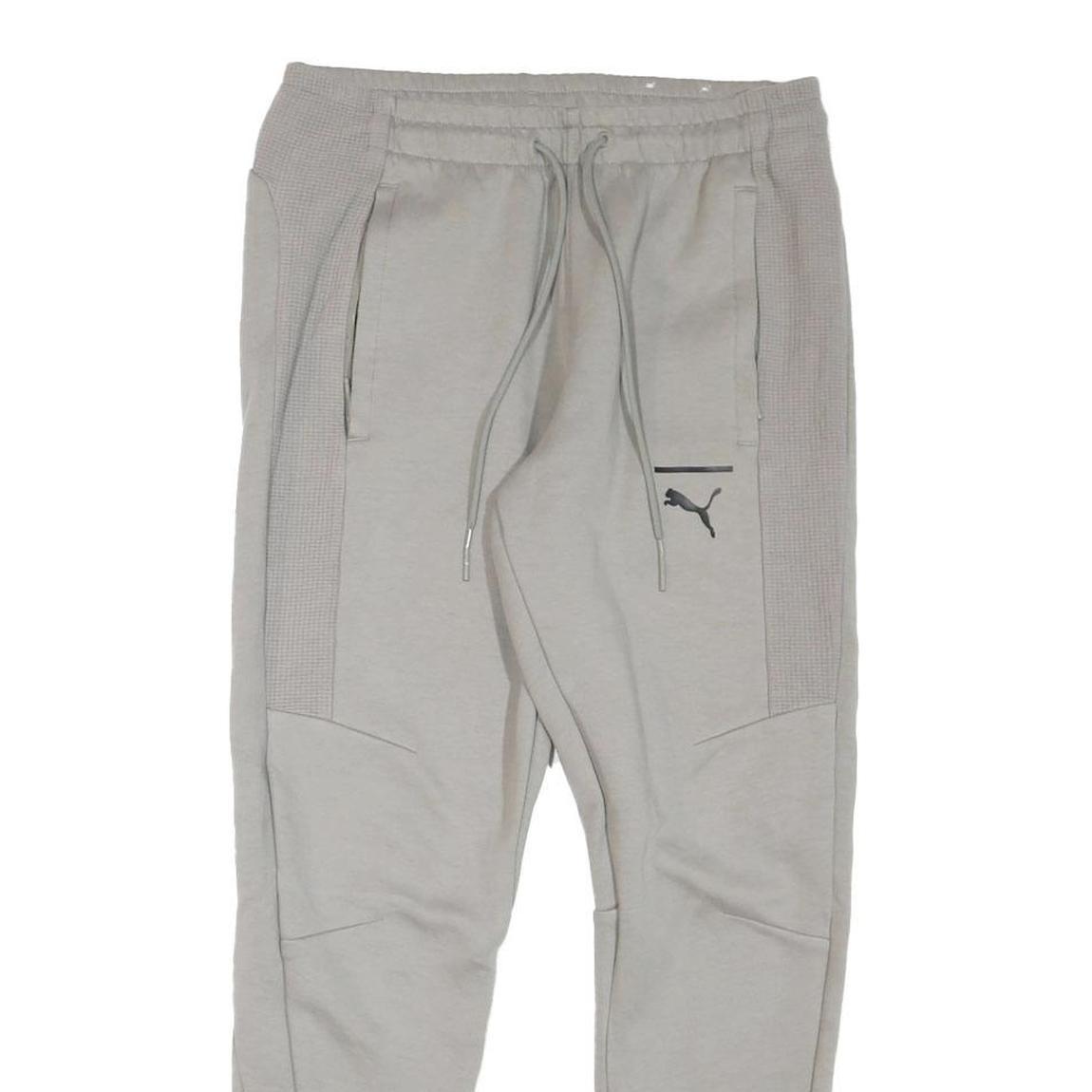 PUMA Mens Joggers Grey Cotton Blend Regular Fit Tapered Leg Size M W32 L28