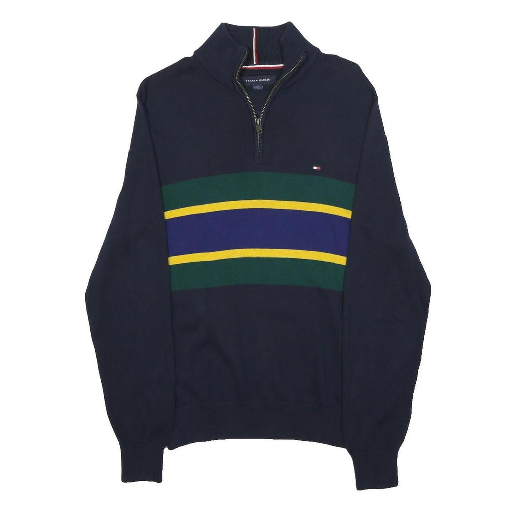 TOMMY HILFIGER Mens Navy Blue Patterned Pullover Crew Neck Basic Knit Jumper S