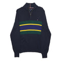 TOMMY HILFIGER Mens Navy Blue Patterned Pullover Crew Neck Basic Knit Jumper S