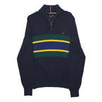TOMMY HILFIGER Mens Navy Blue Patterned Pullover Crew Neck Basic Knit Jumper S