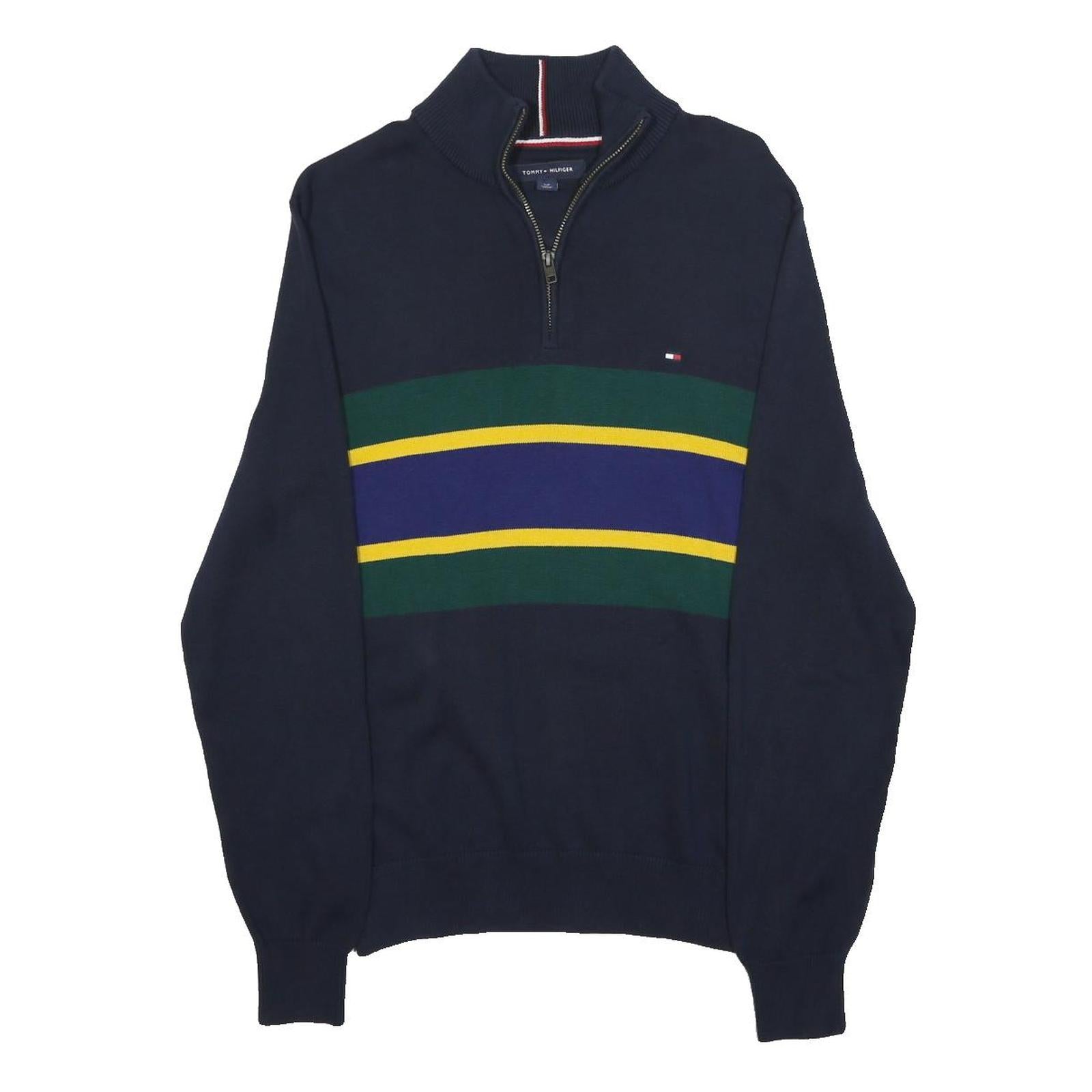 TOMMY HILFIGER Mens Navy Blue Patterned Pullover Crew Neck Basic Knit Jumper S