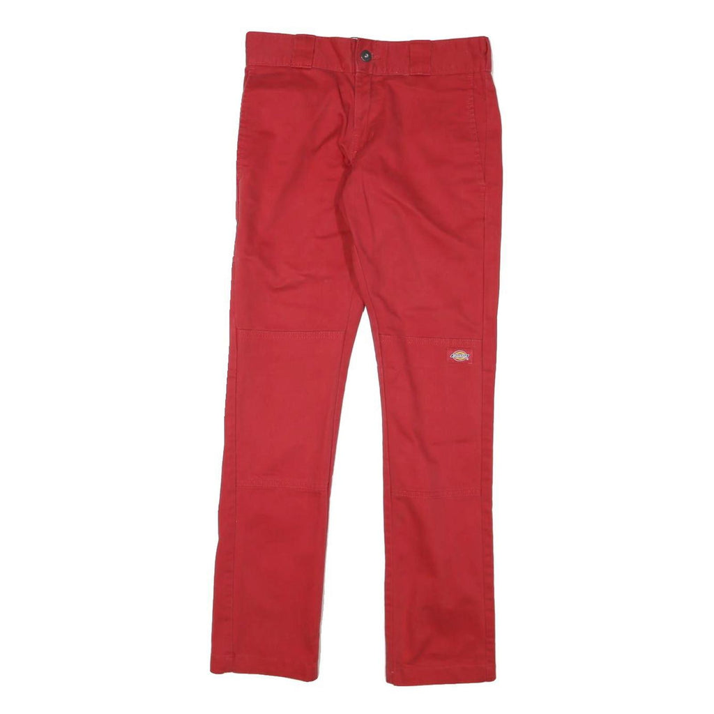 DICKIES Mens Cotton Blend Red Slim Straight Trousers W28 L32 Workwear Zip