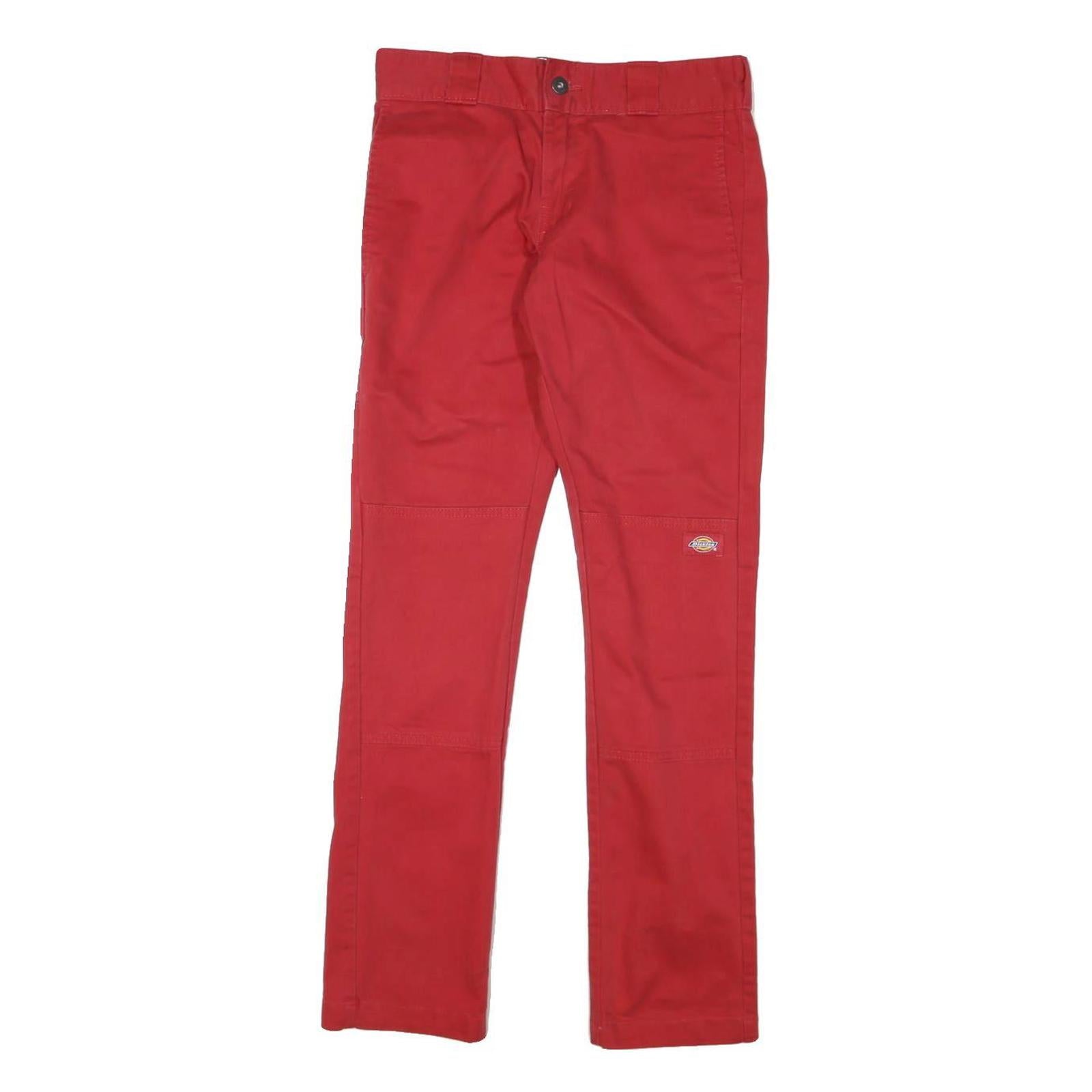 DICKIES Mens Cotton Blend Red Slim Straight Trousers W28 L32 Workwear Zip